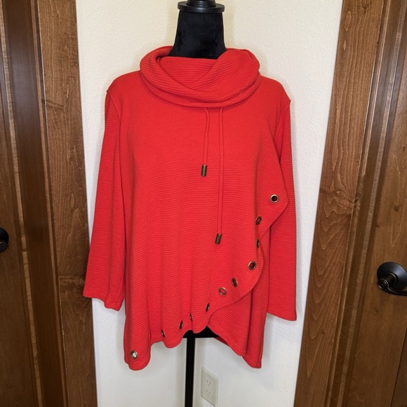 Multiples Blouse Woman's PXL Red 3/4 Length Sleeve Pullover Cowl Neck Top - Picture 1 of 6